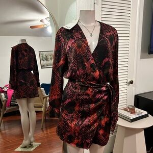 Zara Purple, Pink Snakeskin Print Long Sleeve Mini Dress Small
